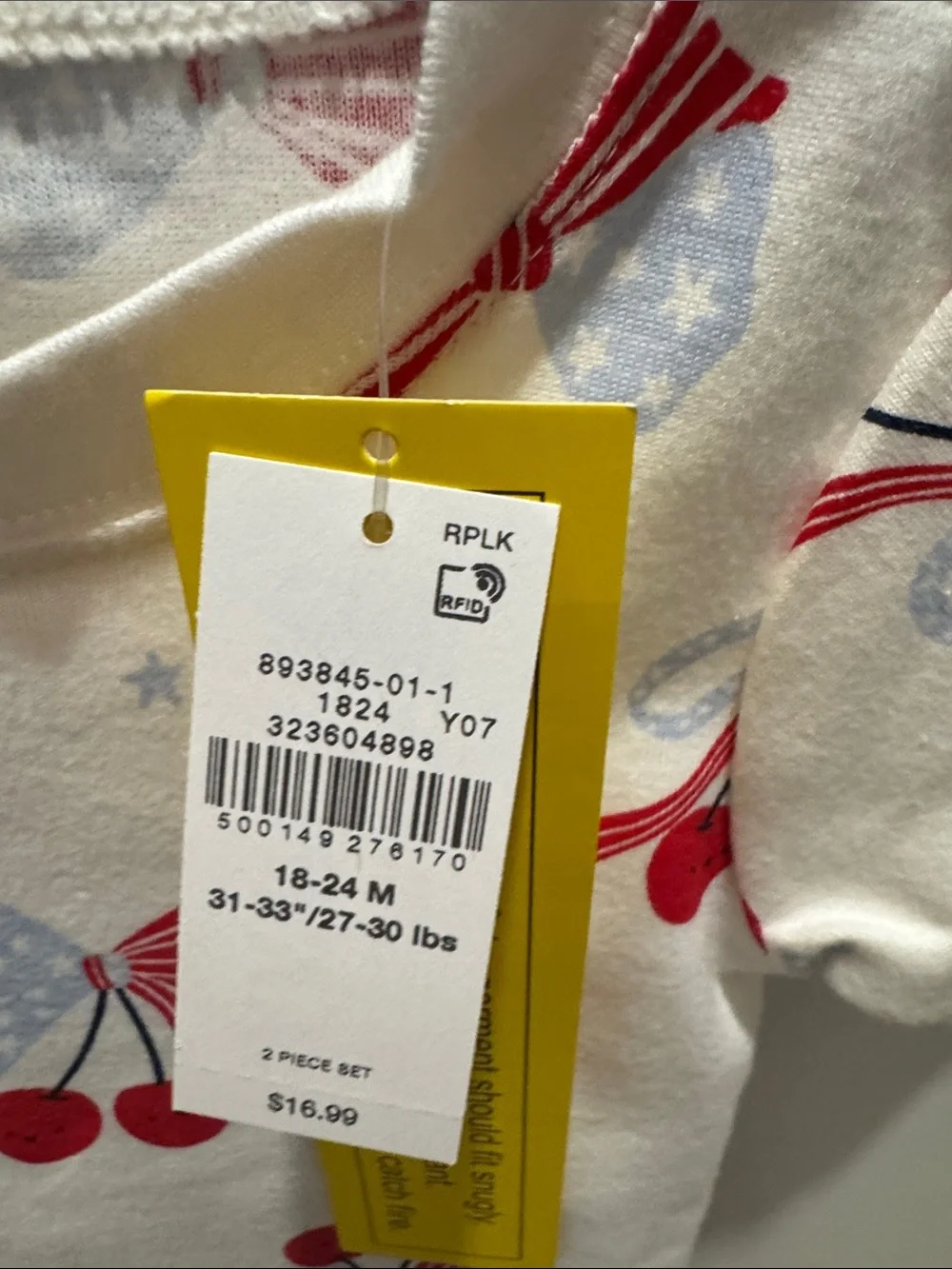 Old Navy White Short Sleeve Top with Red Cherry & Blue Bow Print